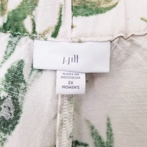 J. Jill Barley Palm Print Linen Blend Wide Leg Crop Pant Plus 2X Tropical Bamboo - Picture 6 of 13